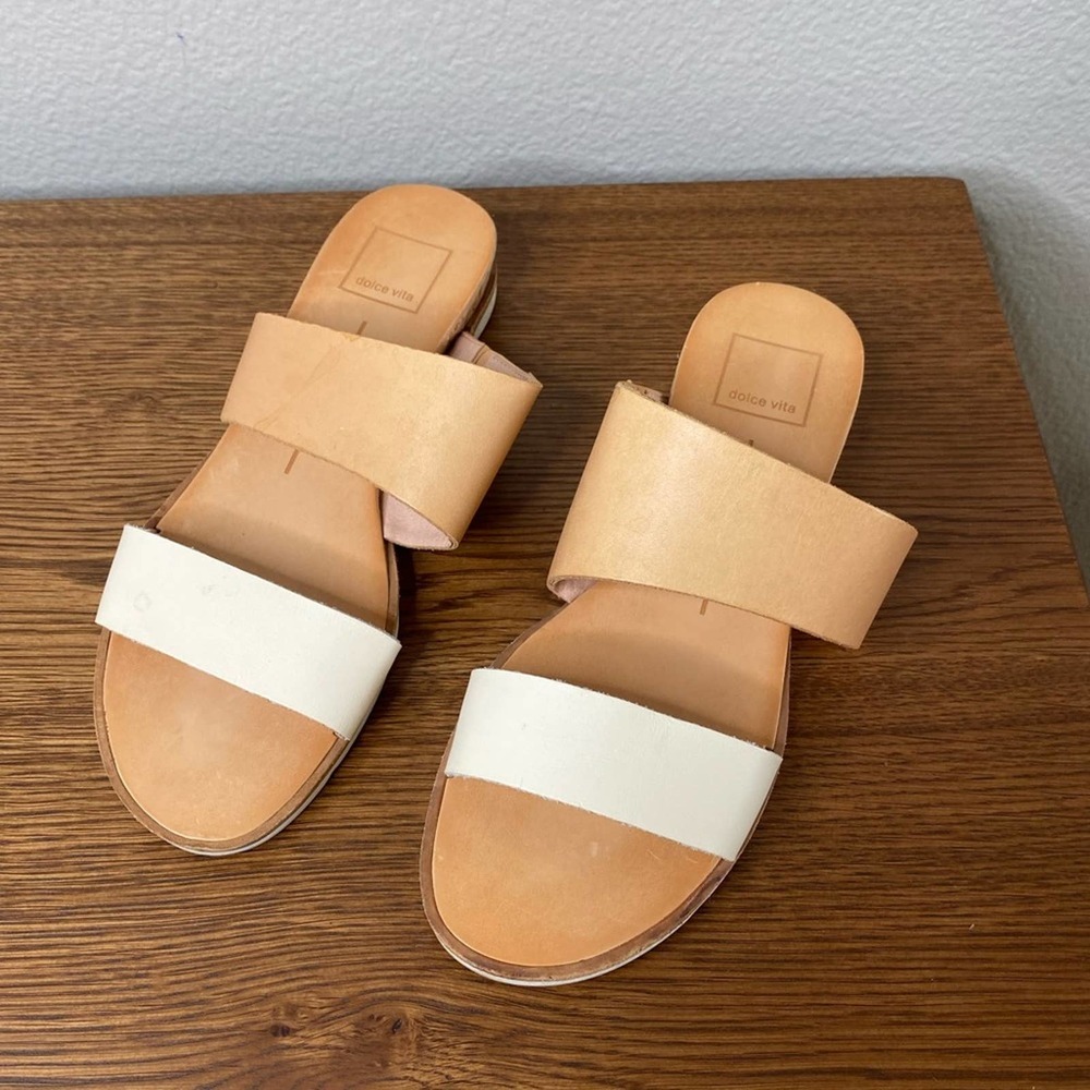 dolce vita tan cream slide on sandals size 7